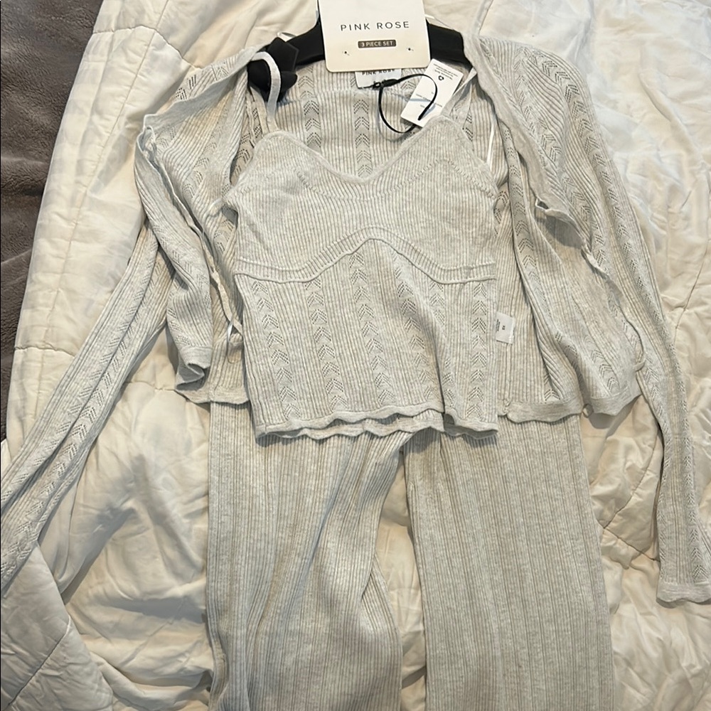 Pink Rose Ribbed Knit Lounge Set